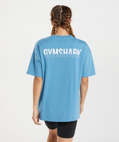 Koszulki Gymshark Fraction Oversized Damskie Niebieskie | PL 719EVX